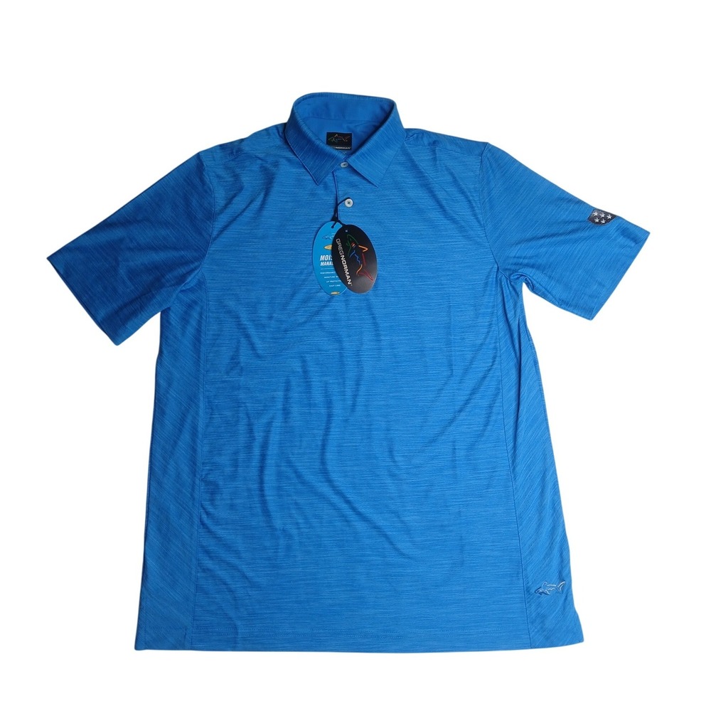 Greg Norman Polo Mens Small Blue Play Dry Heathered Performance Golf‎ Shirt NEW